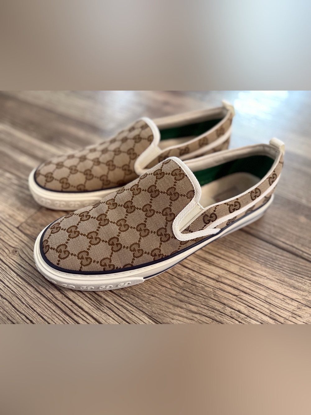 Gucci Beige/Brown GG Canvas Slip-On Sneakers - Picture 2 of 9